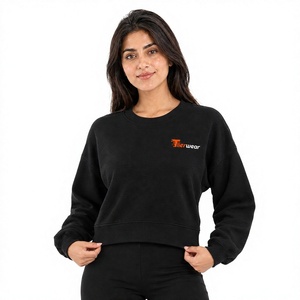 Sudadera Corta de Cuello Redondo Negra para Mujer Tiierwear, Logotipo Bordado, Tejido de Algodón, Ropa de Otoño - Product Image 1