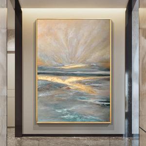 Hand Painted Oil Painting Abstract Sea Sunset Landscape Metal <b>Frame</b> <b>Large</b> Wall Art For Living Room Entrance Decor Luxury Style - Product Image 2