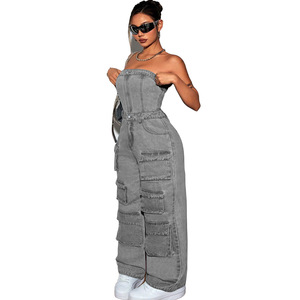 Fashion Summer Women Denim Sleeveless Jean Rompers One Piece 2024 Autumn Streetwear Strapless Overalls <strong>Outfits</strong> - Product Image 5