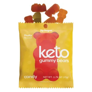 Custom Low Sugar Low Carb Candy Gummies Met Mct Olie Veganistisch Vriendelijk Non-Gmo Glutenvrij Sours Keto Snoepjes Zakzak