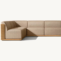Conjunto de Sofás Modulares de Madera en Forma de U y L para Exteriores, con Cojines Impermeables, Modernos y de Lujo para Patio de Villa, Sala de Estar, Dormitorio y Ocio
