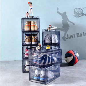 Nhựa trong suốt Sneaker Stackable giày lưu trữ hộp thả phía trước Acrylic ngăn kéo loại từ rõ ràng hộp giày - Product Image 3
