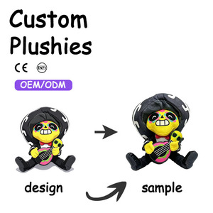 Peluche personnalisée Crâne de sucre floral avec guitare et sombrero pour festival <span class=keywords><strong>mexicain</strong></span>, cadeau d'anniversaire et décoration de fête - Product Image 1