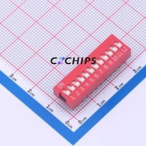 DS-12-R-T DIP Switch Through hole Component (THT) Switch Single Pole Single Throw 12 2.54mm 25mA - Product Image 1