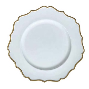 Assiettes de chargeur en plastique, décorations et événements de fête de mariage irrégulières, en vert et blanc, <span class=keywords><strong>bord</strong></span> doré, 13 pouces - Product Image 5