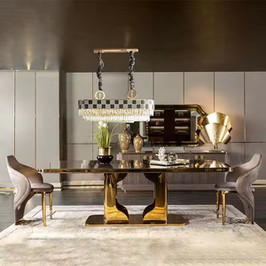 Elegante Set da Pranzo di Lusso con Tavolo in Marmo e Sedie Dorate per 6/8/10 Persone, Design Moderno per Villa - Product Image 2