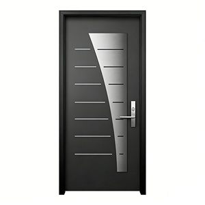 Porte d'entrée contemporaine de luxe en acier noir, porte extérieure de sécurité moderne en acier avec design en acier inoxydable pour villa - Product Image 1