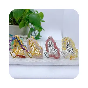 Natural Chips Gravels Butterfly Shape Crystal Hair Clips Healing mix material mineral Stones Metal Crafts for women clips