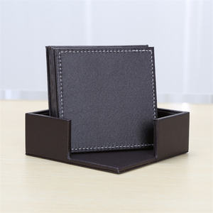 ชุดที่รองแก้วหนังแท้6ชิ้นแผ่นรองแก้วสี่<span class=keywords><strong>เหลี่ยม</strong></span>กันน้ำได้กล่องเก็บของของขวัญทางธุรกิจส่งเสริมการขาย - Product Image 6