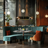 Banquette Courbe en Marbre Demi-Cercle pour Café et Restaurant, Ensemble Table-Chaise, Mobilier de Banquette Canapé