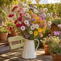 Mini-marguerites artificielles à 13 têtes (chrysanthèmes sauvages) jaunes 60 cm – Fleurs artificielles rustiques pour décoration de salon, gîte et mariage