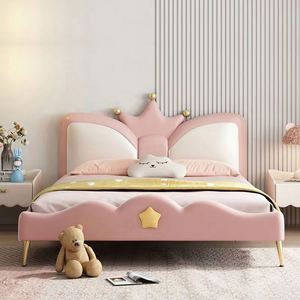 Pink Bow Princess Kids <b>Bed</b> Solid <b>Wood</b> Modern <b>Single</b> <b>Bed</b> for Girls Bedroom Cartoon Decor - Product Image 1