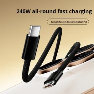 Câble de charge rapide en nylon double Type-C PD 240W 5m pour <span class=keywords><strong>iPhone</strong></span>/ordinateur portable/iPad/tablette, modèle exclusif HW-012595, direct usine - Product Image 1