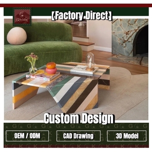 <span class=keywords><strong>Table</strong></span> <span class=keywords><strong>basse</strong></span> <span class=keywords><strong>en</strong></span> marbre GOLDKING, patchwork coloré rayé pour salon, pierre naturelle polie sur mesure, design géométrique moderne - Product Image 1