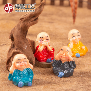 Miniature Monk Figurines <b>Set</b> Of 4 Resin Decorative Ornaments For <b>Desk</b> Car Center Console Display - Product Image 3