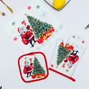 Ensemble de gants de cuisine résistants à la chaleur, pour la cuisson à haute température, le micro-ondes et le four, série de Noël, ensemble de 3 pièces - Product Image 3