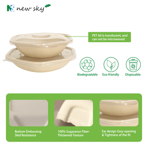 Contenant alimentaire jetable écologique et biodégradable en pulpe de bagasse, bol à salade hexagonal avec couvercle - Product Image 3