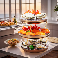 Buffet d'équipement de restauration d'hôtel de luxe présentoir de fruits de mer multicouche martelé d'acier inoxydable bureau pour le restaurant d'hôtel