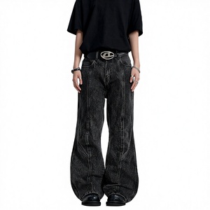 Jeans de mezclilla ligeros negros de 11KN, de pierna recta media, para verano, de color liso, tejidos, de alta calidad, personalizados, con lavado medio, desgastados, holgados y de secado rápido. - Product Image 3