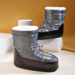 Bottes d'hiver amusantes et originales, imperméables, antidérapantes, chaudes, à enfiler, avec tige mi-haute en matière texturée, style manchette, effet amincissant pour les jambes, type <span class=keywords><strong>Moon</strong></span> Shoes - Product Image 2