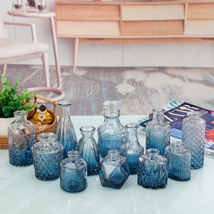 <span class=keywords><strong>Vase</strong></span> bourgeon en verre de couleur bleue peinte ensemble de 24 petits vases pour fleurs - Product Image 5