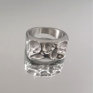 yunnique Men's <b>Titanium</b> Steel Wide <b>Ring</b> Silver Gray Irregular Meteorite Texture Hip Hop Fashion Jewelry Gift - Product Image 2
