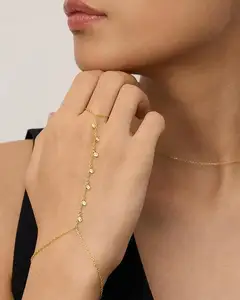 Pulsera de circonia cúbica chapada en oro de 14 quilates para Mujer | Exquisita pulsera y joyería corporal de cadena