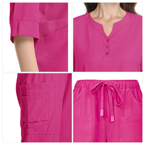 Women Medical <b>Scrub</b> <b>Set</b> Mid Sleeve V Neck Button Down Uniform Moisture Wicking For Pet Hospital Use - Product Image 2