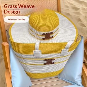 Set Estivo <span class=keywords><strong>Borsa</strong></span> in Paglia e Cappello a Tesa Larga a Righe con Chiusura a Cerniera per Commercio Estero Transfrontaliero - Product Image 2