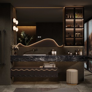 Intelligent atmosphere lamp mirror rock board washbasin French retro wave pattern bathroom cabinet - Product Image 1