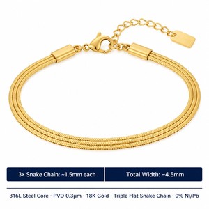 Pulsera <span class=keywords><strong>de</strong></span> Acero Inoxidable Chapada en Oro <span class=keywords><strong>de</strong></span> Alta Gama con Diseño <span class=keywords><strong>de</strong></span> Cadena y Puntadas, Joyería <span class=keywords><strong>de</strong></span> Moda al por Mayor para Mujer - Product Image 4