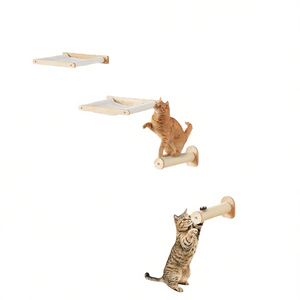Árbol para gatos montado en la pared de 2 niveles con hamacas de madera y postes de salto para gatos de interior - Product Image 1