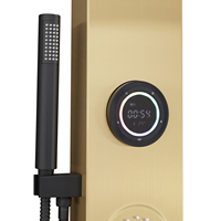 Panneau de douche thermostatique de luxe contemporain doré multifonctionnel avec écran LED, Bluetooth et jets de massage portatifs