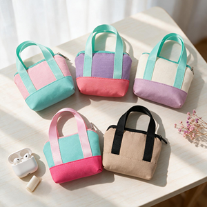 Nouveau sac fourre-tout mini en toile tendance avec logo personnalisé imprimé, motif lettre, fermeture éclair, porte-monnaie et porte-clés pour écouteurs et cartes - Product Image 2