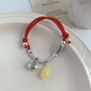 999 Pure Silver <b>Red</b> Rope Charm <b>Bracelet</b> With Natural Stone Pendant For Good Luck And Peace Unisex Everyday Wear - Product Image 3