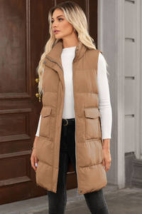 صدرية نسائية سوداء مقاومة للرياح طويلة بسحاب كامل منتفخة مع جيوب - Product Image 4