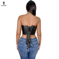 Bustier Gainant Noir Uni Sans Bretelles et Rembourré en Cuir Véritable pour Femme, Grandes Tailles, Sous-vêtement Lingerie Intime Crop Top