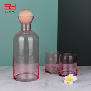 <span class=keywords><strong>Carafe</strong></span> à eau ou à <span class=keywords><strong>vin</strong></span> en verre soufflé à la main, couleur personnalisée avec couvercle en bois, ensemble de pichets à eau en verre pour boisson froide - Product Image 2