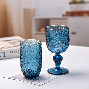Factory Wholesale Hand Blown Smoke Gray Big Belly European Retro Relief Wine Glass High Foot <strong>Original</strong> Material Ice <strong>Glassware</strong> - Product Image 3
