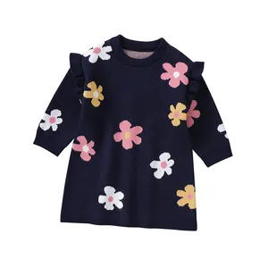 mimixiong New Arrival Baby Girls Boutique Dress Knitted Long Sleeve Toddler Infant Girl Flowers Super Soft Ruffle Dress