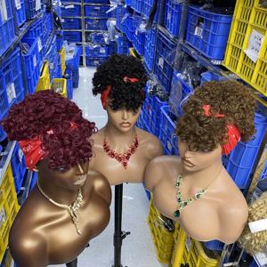 Afro Wave <span class=keywords><strong>Pixie</strong></span> Cut Peluca rizada Natural Brasileño 150% Densidad COLORES naturales Peluca de cabello humano hecha a máquina <span class=keywords><strong>Banda</strong></span> para el cabello de seda helada - Product Image 2