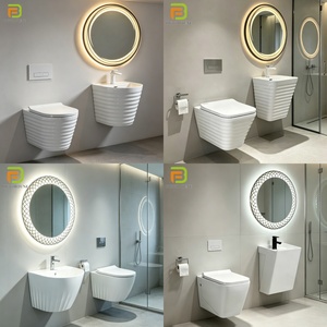 Ensemble <span class=keywords><strong>WC</strong></span> et lavabo suspendus au mur de style européen, <span class=keywords><strong>WC</strong></span> <span class=keywords><strong>suspendu</strong></span> en céramique, <span class=keywords><strong>WC</strong></span> rond mural, gain de place - Product Image 3
