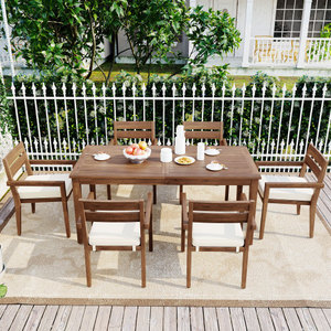 Juego de Comedor Moderno de 7 Piezas de Madera de Acacia para Exteriores con Cojines, 6 Sillas y 1 Mesa Grande, Ecológico, Plegable y Portátil para Uso en Interiores - Product Image 2