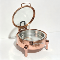 Plat à réchaud Liyunda en acier inoxydable 304 de luxe, or rose, 6L, à fond carré martelé, avec couvercle hydraulique, pour buffet, traiteur et hôtel