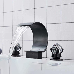 Robinet de baignoire cascade de luxe en laiton poli, contemporain, avec double poignée en cristal, jet doux, noyau en céramique, mural, doré Mp-230390 - Product Image 6