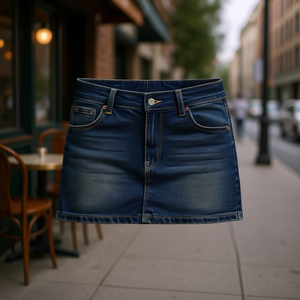 Falda vaquera asimétrica de cintura alta azul oscuro para mujer, lavado medio, corte regular, estilo veraniego, sexy, hasta la rodilla - Product Image 2