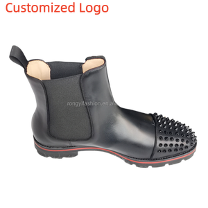 Botas <span class=keywords><strong>Martin</strong></span> de Cuero Genuino para Hombre, Diseño de Lujo de Alta Gama, con Remaches, Botines, Logotipo Personalizado, Fábrica de Guangzhou - Product Image 1