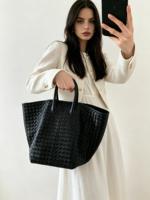 Sac fourre-tout en cuir véritable tressé double face en peau de mouton, style luxe léger, grande capacité pour femme, collection Printemps 2026