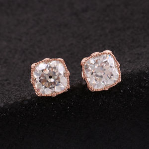 Joyería fina Fancy 18K Rose Solid Gold Pendiente para mujer 2ct Cushion <span class=keywords><strong>Old</strong></span> Europe Cut VVS Moissanite Pendientes Stud - Product Image 1