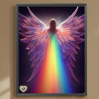Peinture Diamant 5D DIY Ailes d'Ange Arc-en-ciel Mosaïque Complète Point de Croix Rond en Strass pour Décoration de Chambre et Cadeau